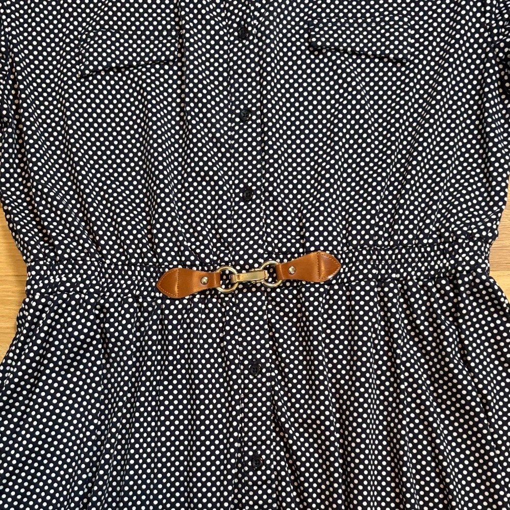 Indigo Rose Navy Polka Dot Midi Shirt Dress with Brown Belt Women’s L - Picture 4 of 16